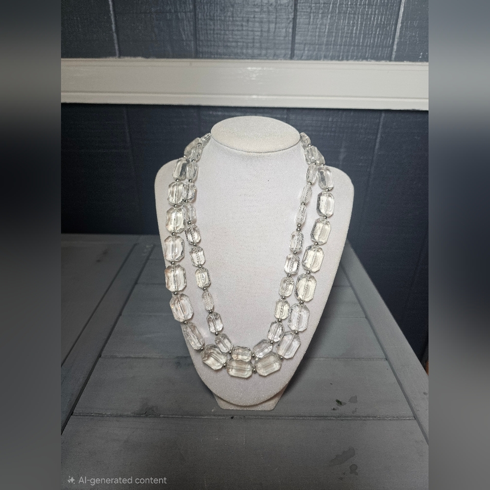 Vintage Beaded Necklace Lot (2) Black & White Statement And Clear Plastic Beaded